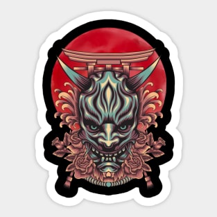 Red Moon Oni Mask Evil SIgn Sticker